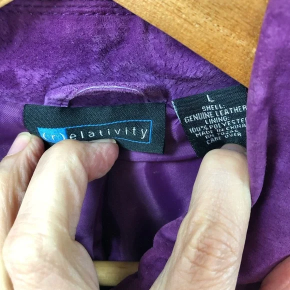 Vintage 90's Y2K Suede Leather Jacket Womens L Purple Retro Grunge Casual Preppy - Picture 7 of 7